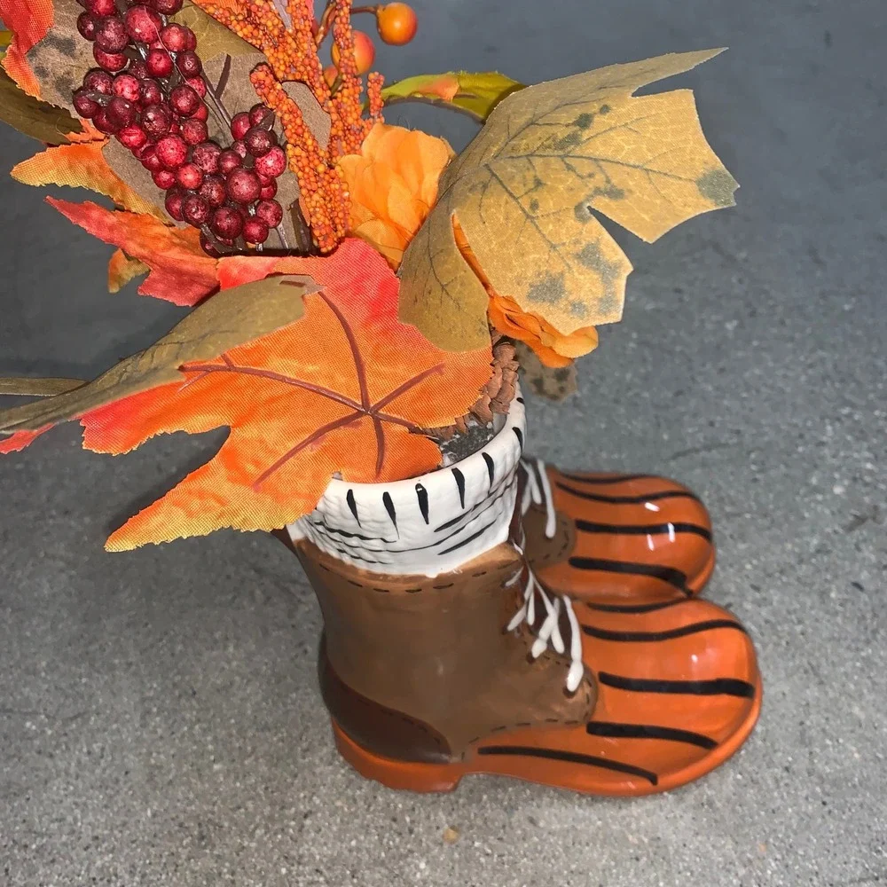 Kohl's Celebrate Together Fall Ceramic Boots Floral Decor Orange NWT Flaw